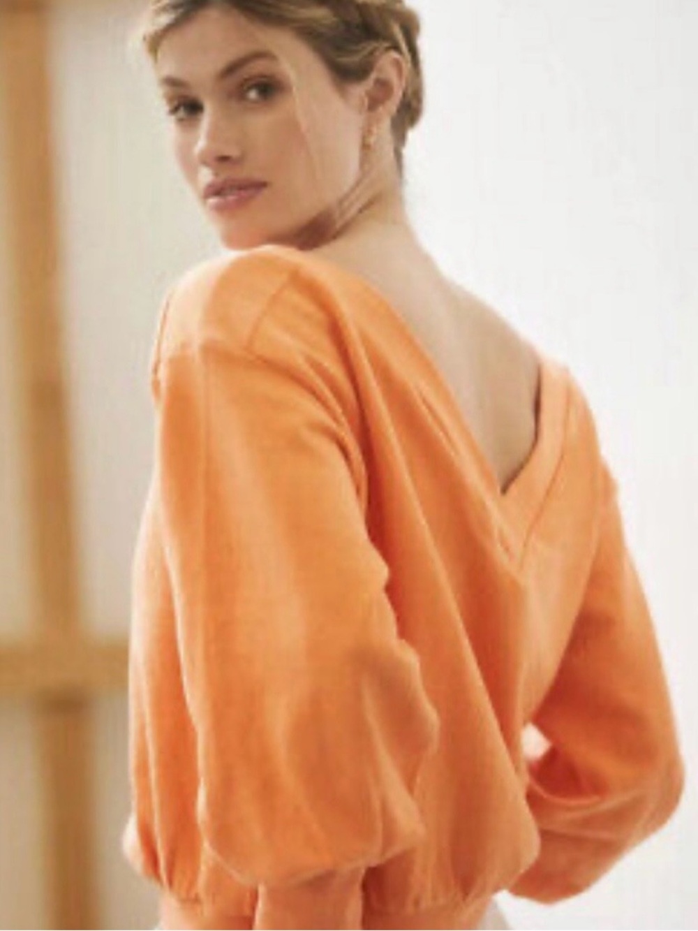Anthropologie Orange V-Back Balloon Sleeve Sweatshirt Lg